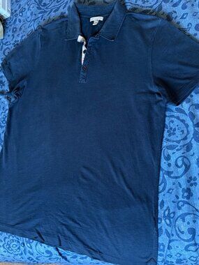 Burberry Men's Navy Polo Shirt XL Check Trim Placket 100% Cotton